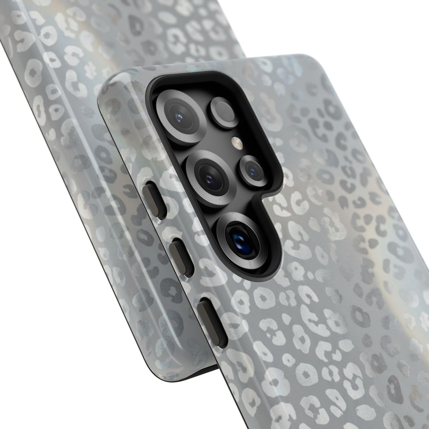 Grey Leopard Print Tough Phone Case — Durable Protective iPhone Cover