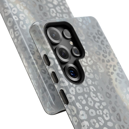 Grey Leopard Print Tough Phone Case — Durable Protective iPhone Cover