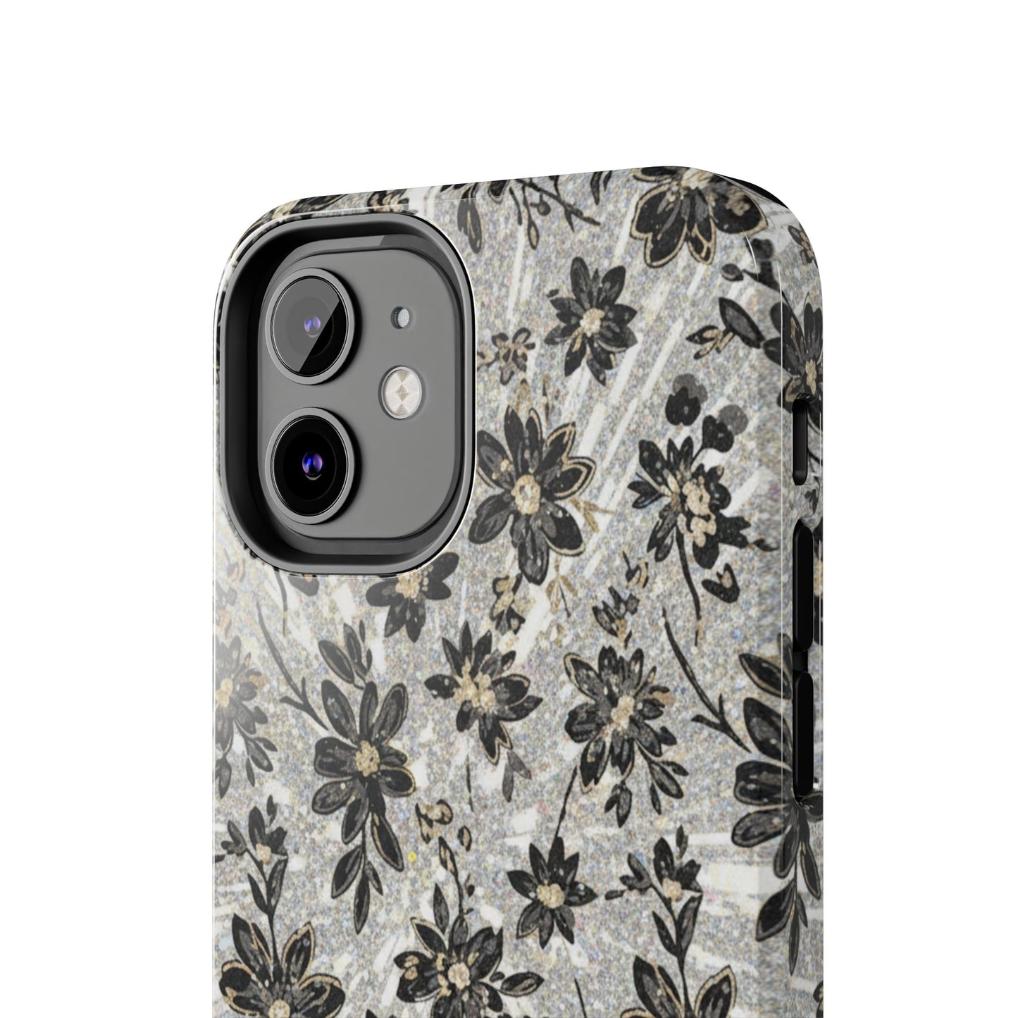 Floral Vintage Tough Phone Case — Black & Gray Rustic Flower Protective Case