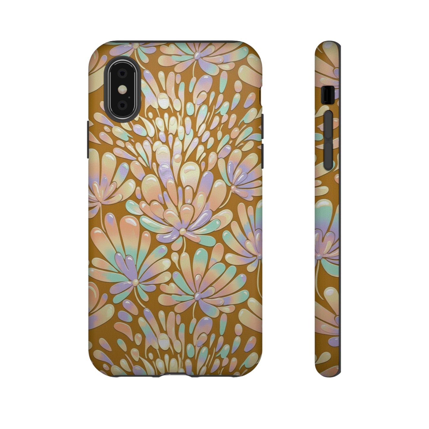 Floral Burst Tough Phone Case – Gold Pastel Botanical Protection