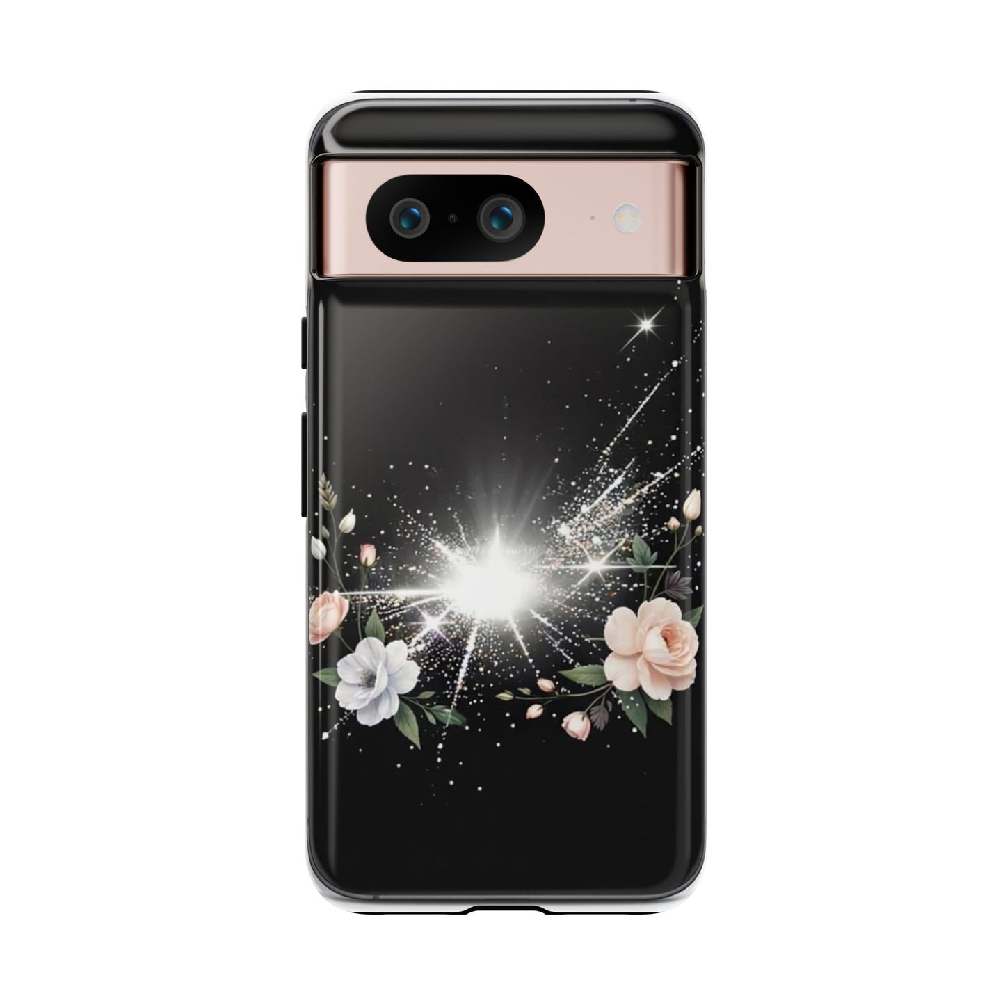 Floral Burst Phone Case — Protective Black Sparkle Design