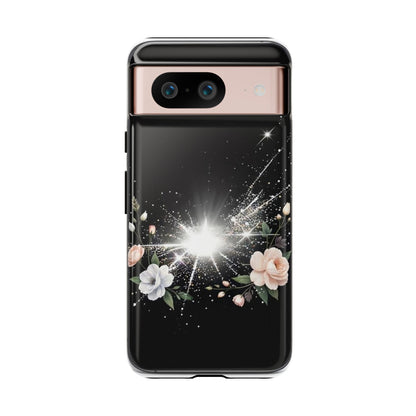 Floral Burst Phone Case — Protective Black Sparkle Design
