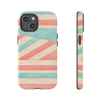 Pastel Stripes Tough Phone Case – Retro Coral & Teal Protective Cover