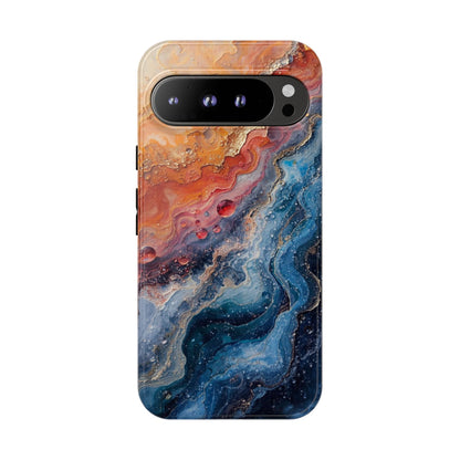 Marbled Galaxy Tough Phone Case — Abstract Blue & Coral Protective Cover
