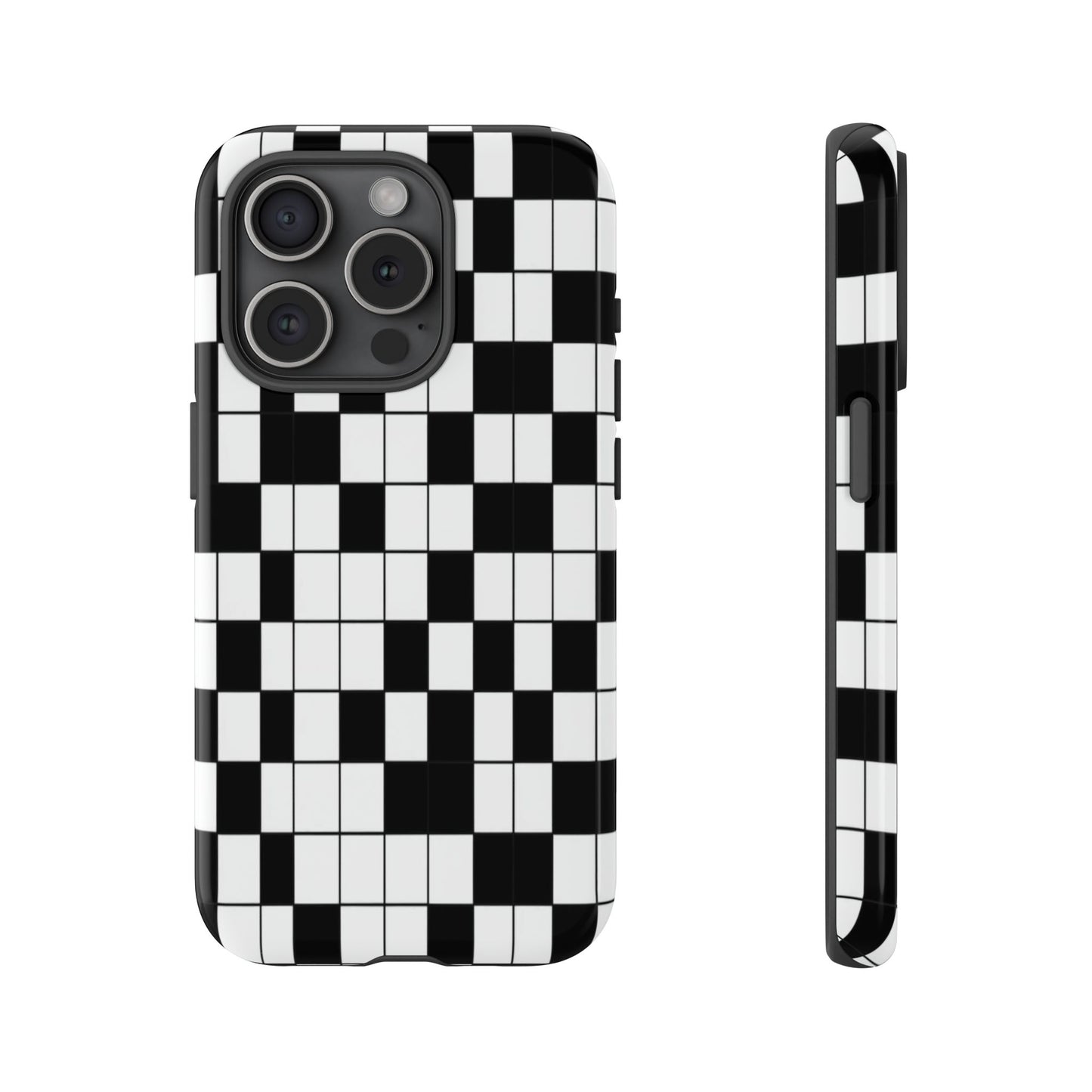 Crossword Grid Phone Case — Black & White Puzzle Pattern Tough Phone Cover