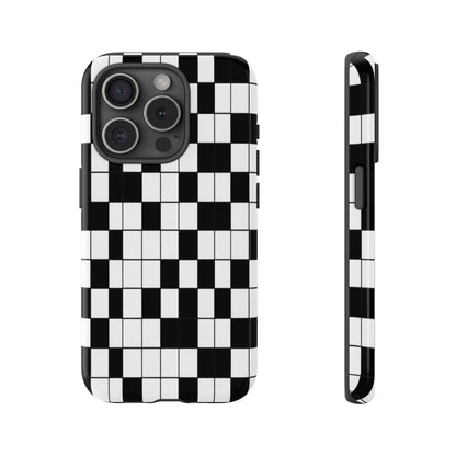 Crossword Grid Phone Case — Black & White Puzzle Pattern Tough Phone Cover