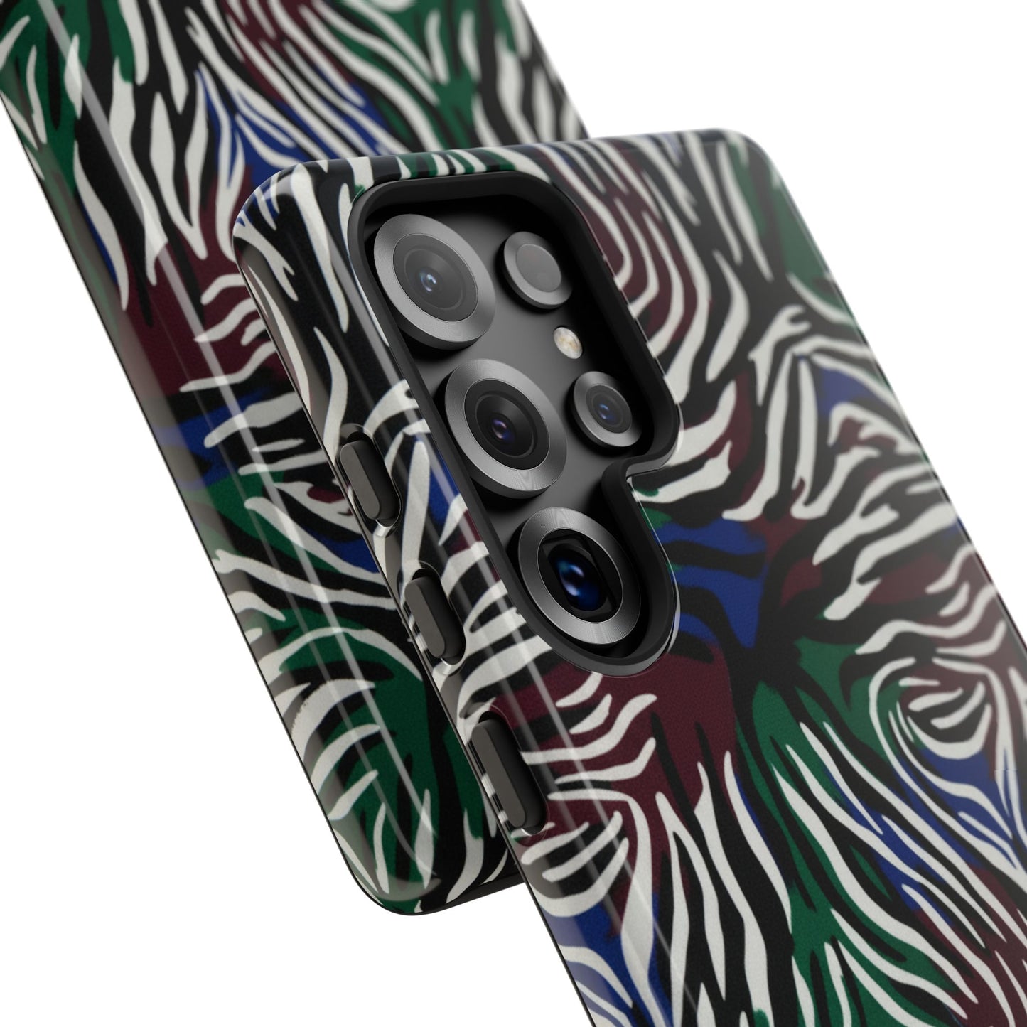 Zebra Camo Tough Phone Case – Green & Blue Animal Print Protective Cover