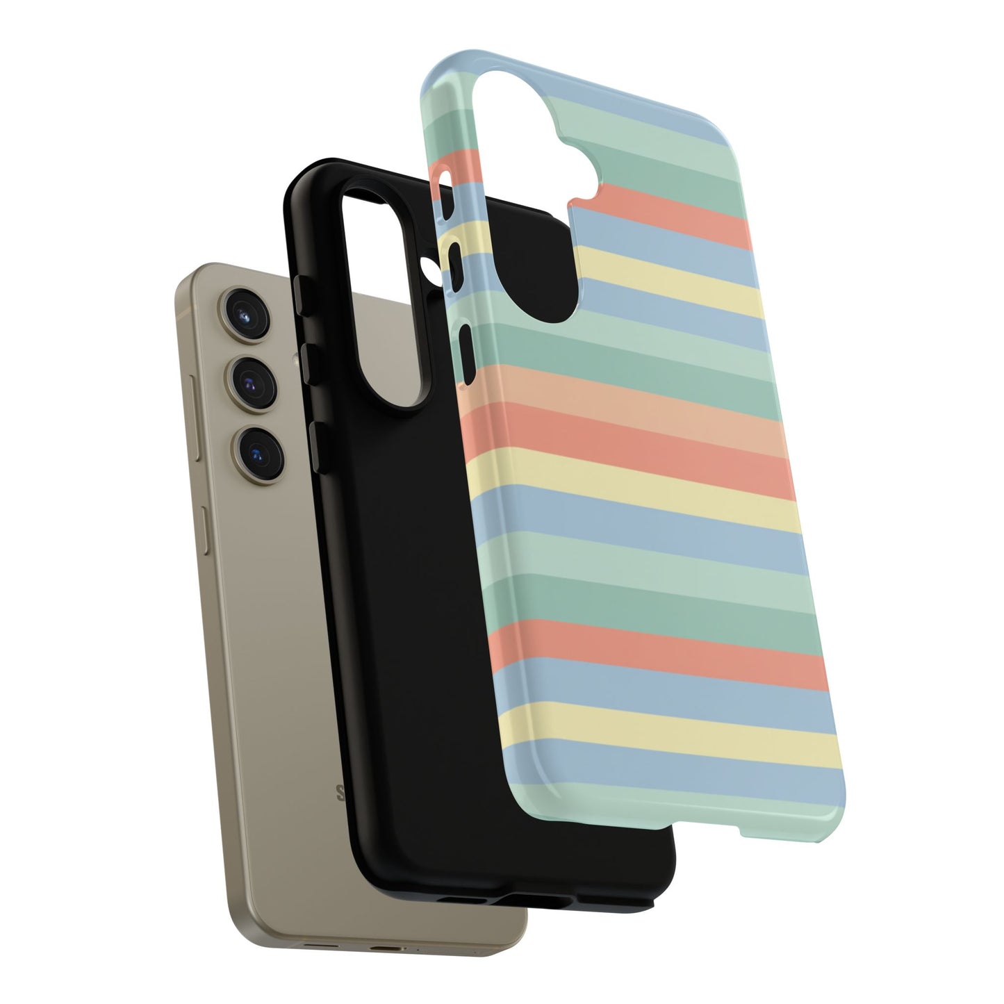 Pastel Striped Phone Case — Retro Horizontal Multi-Color Tough Case
