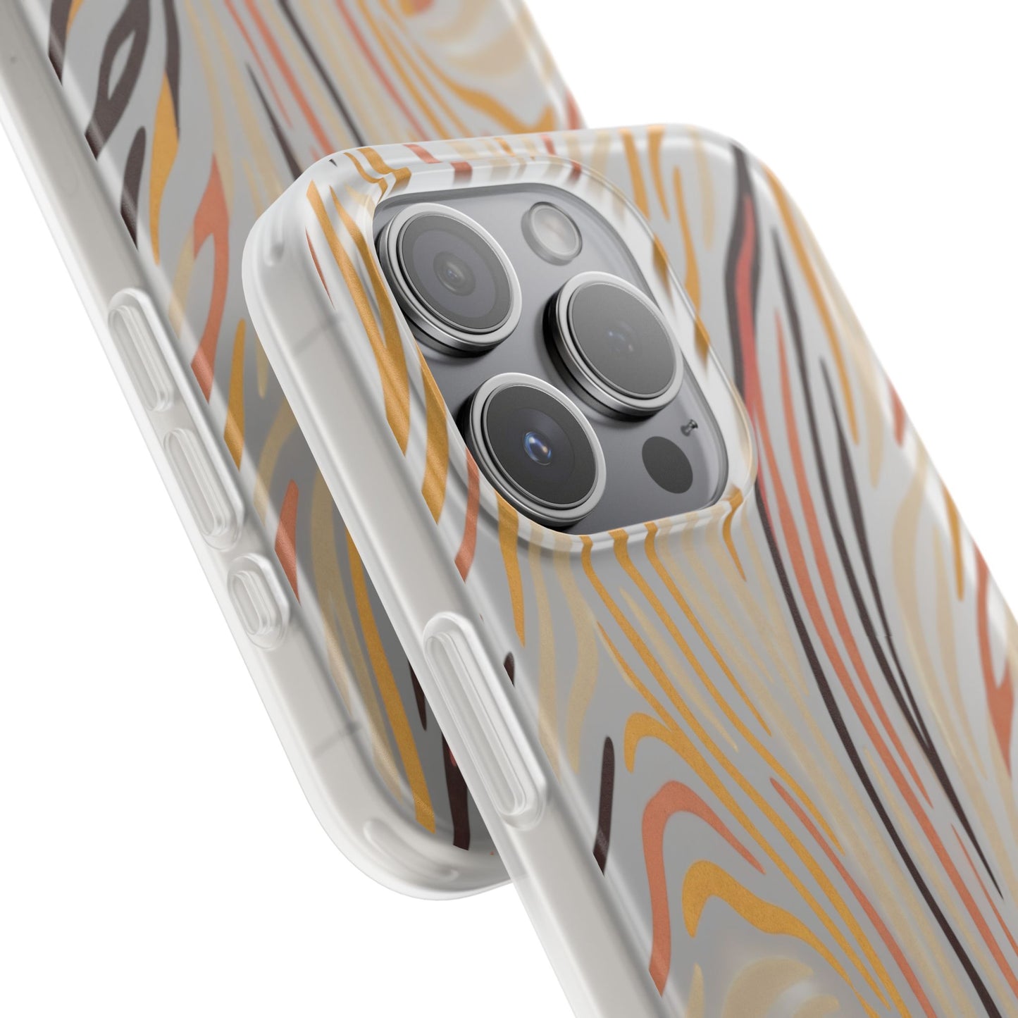 Marbled Neutral Stripe Phone Case — Abstract Beige & Terracotta Flexi Case