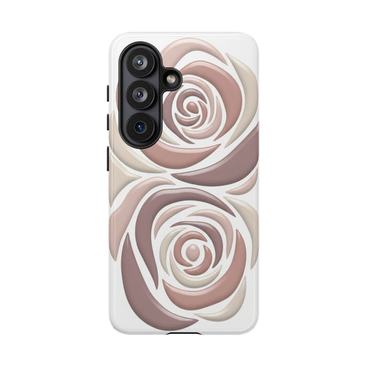 Floral Rose Tough Phone Case — Neutral Blush Protective Cover