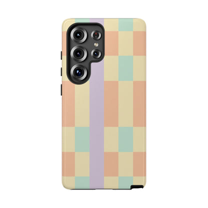 Pastel Checkered Phone Case — Retro Stripe Tough Case
