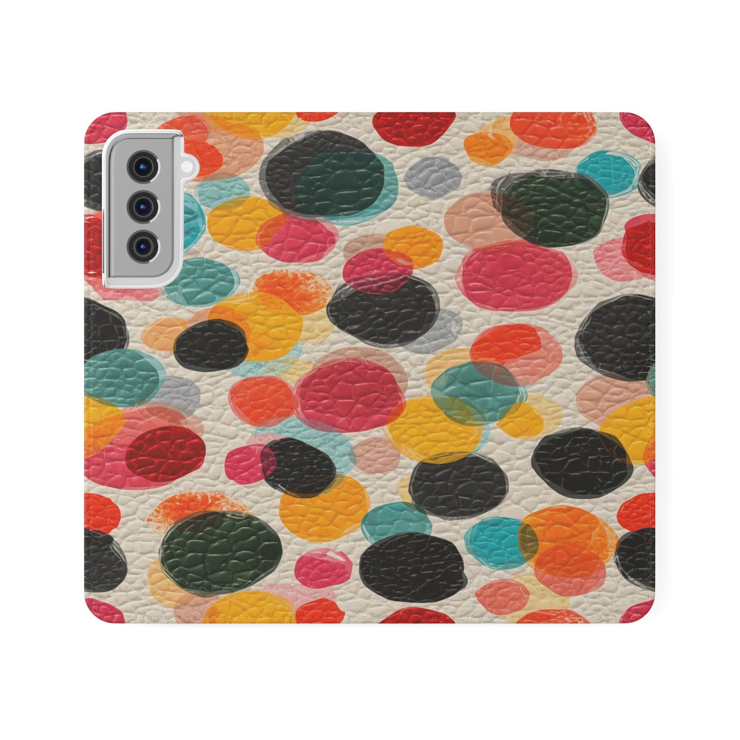 Colorful Confetti Dot Flip Phone Case — Retro Polka Wallet Cover