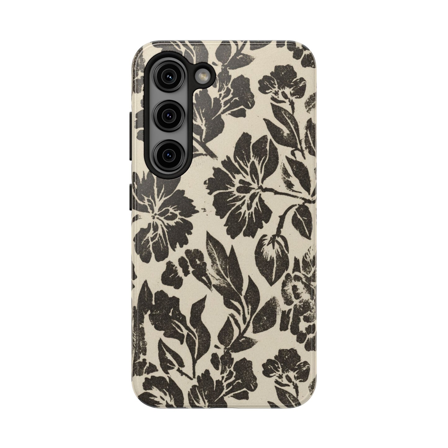 Floral Noir Tough Phone Case — Black Vintage Flower Protective Cover