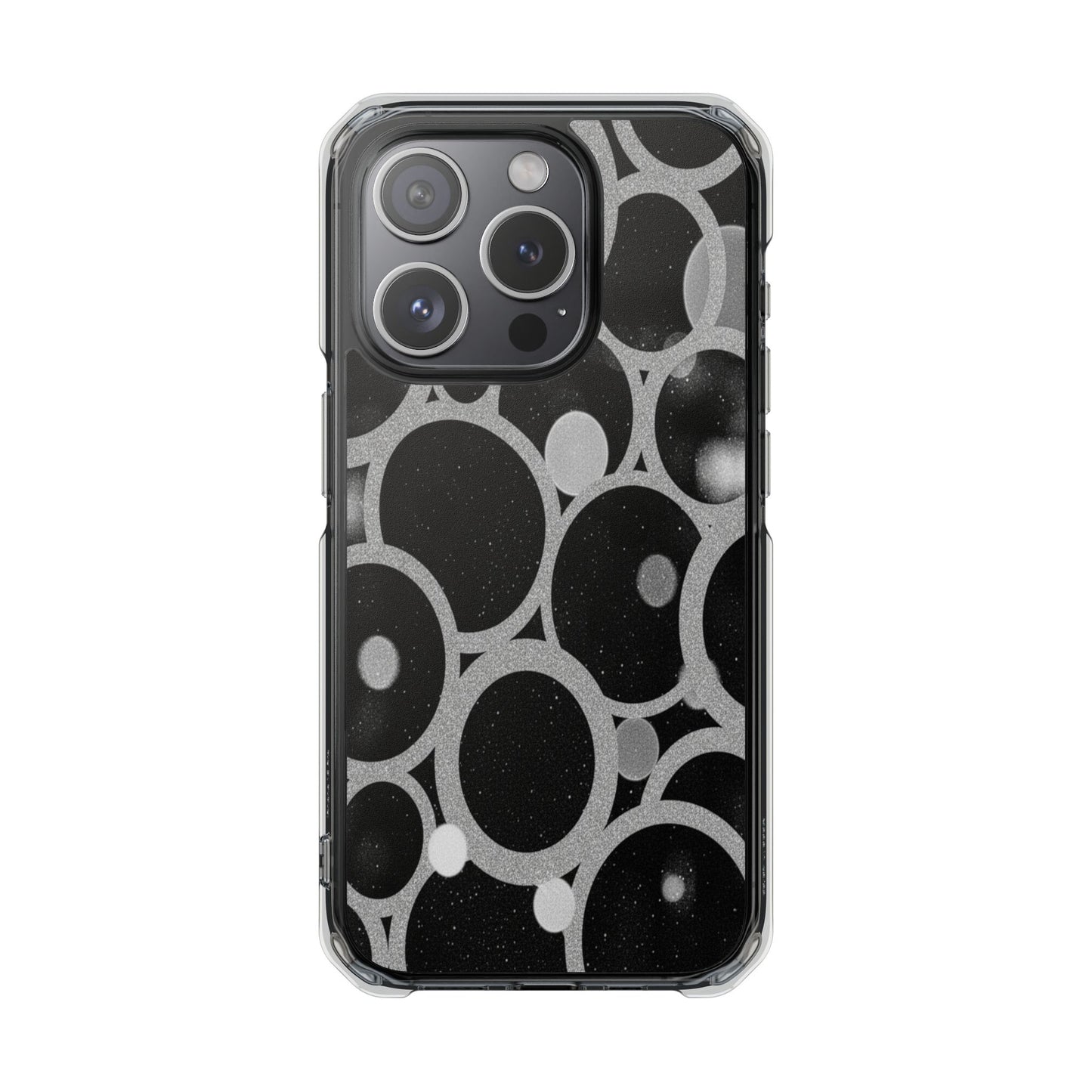Magnetic Clear Phone Case — Abstract Black & Gray Bubble Design, Impact-Resistant