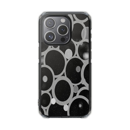 Magnetic Clear Phone Case — Abstract Black & Gray Bubble Design, Impact-Resistant