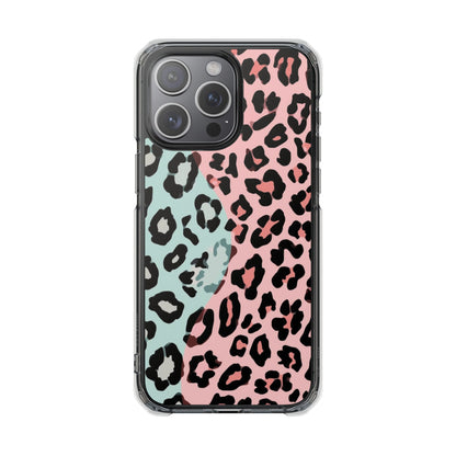 Clear Magnetic Phone Case — Pink & Mint Leopard Print