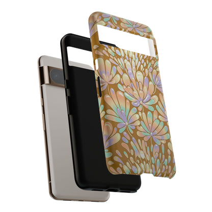 Floral Burst Tough Phone Case – Gold Pastel Botanical Protection
