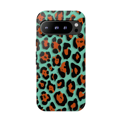 Teal & Rust Leopard Phone Case — Tough Protective Animal Print
