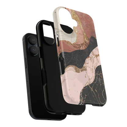 Marbled Rose Gold Phone Case — Abstract Pink & Black Protective Tough Case