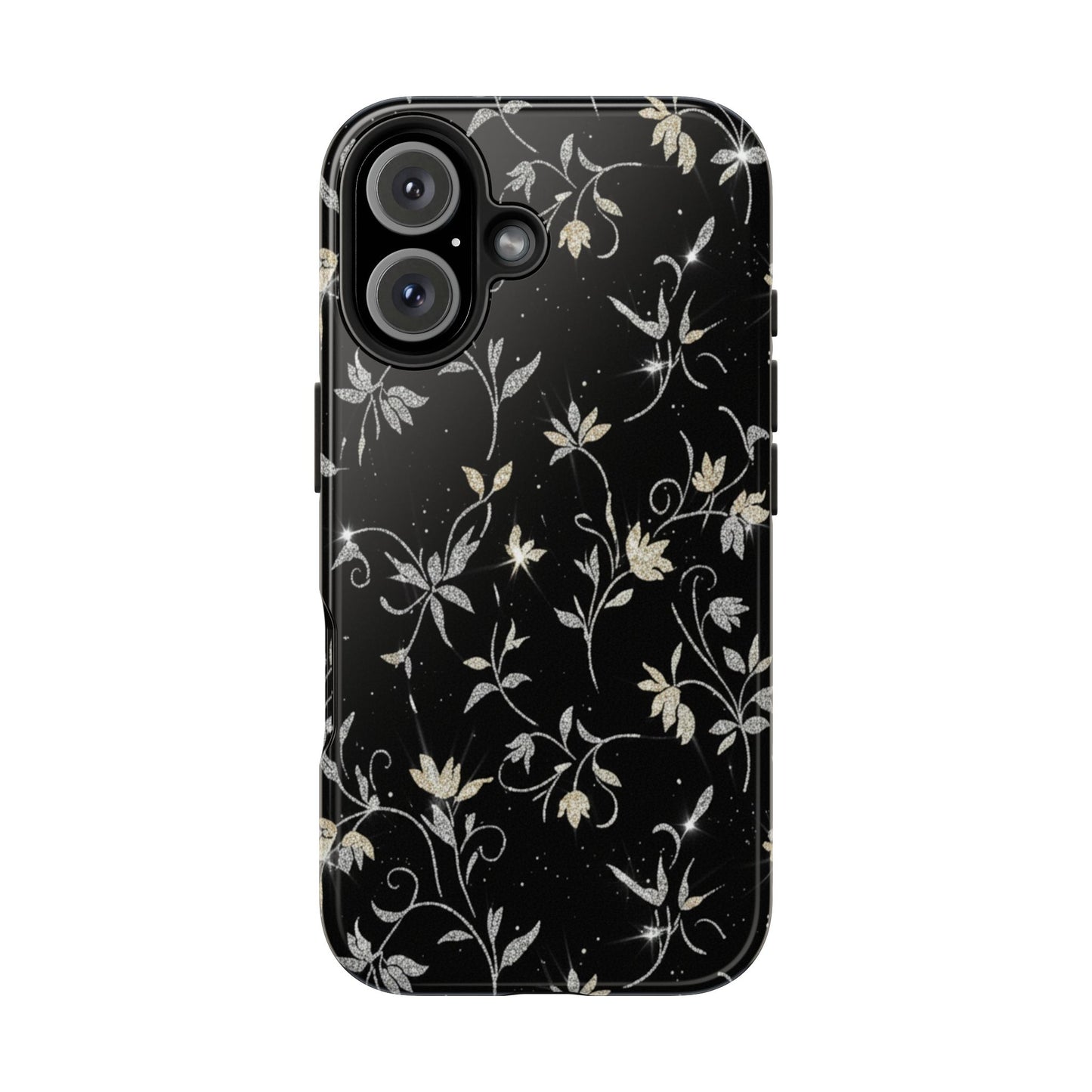 Floral Noir Tough Phone Case — Vintage Black Botanical Protective Cover