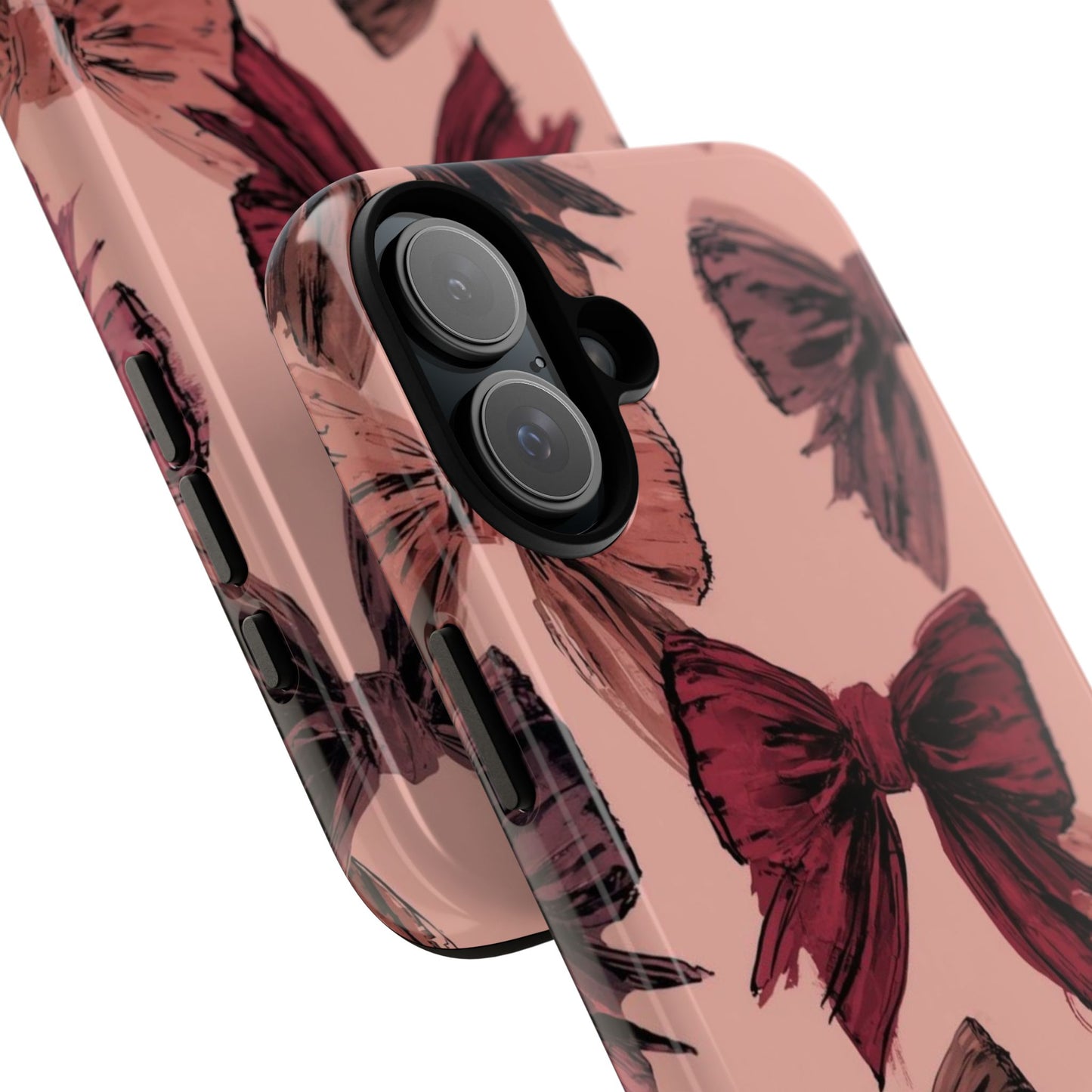 Bow Pattern Tough Phone Case — Pink Watercolor Bows Protective iPhone Cover