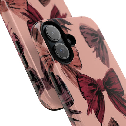 Bow Pattern Tough Phone Case — Pink Watercolor Bows Protective iPhone Cover