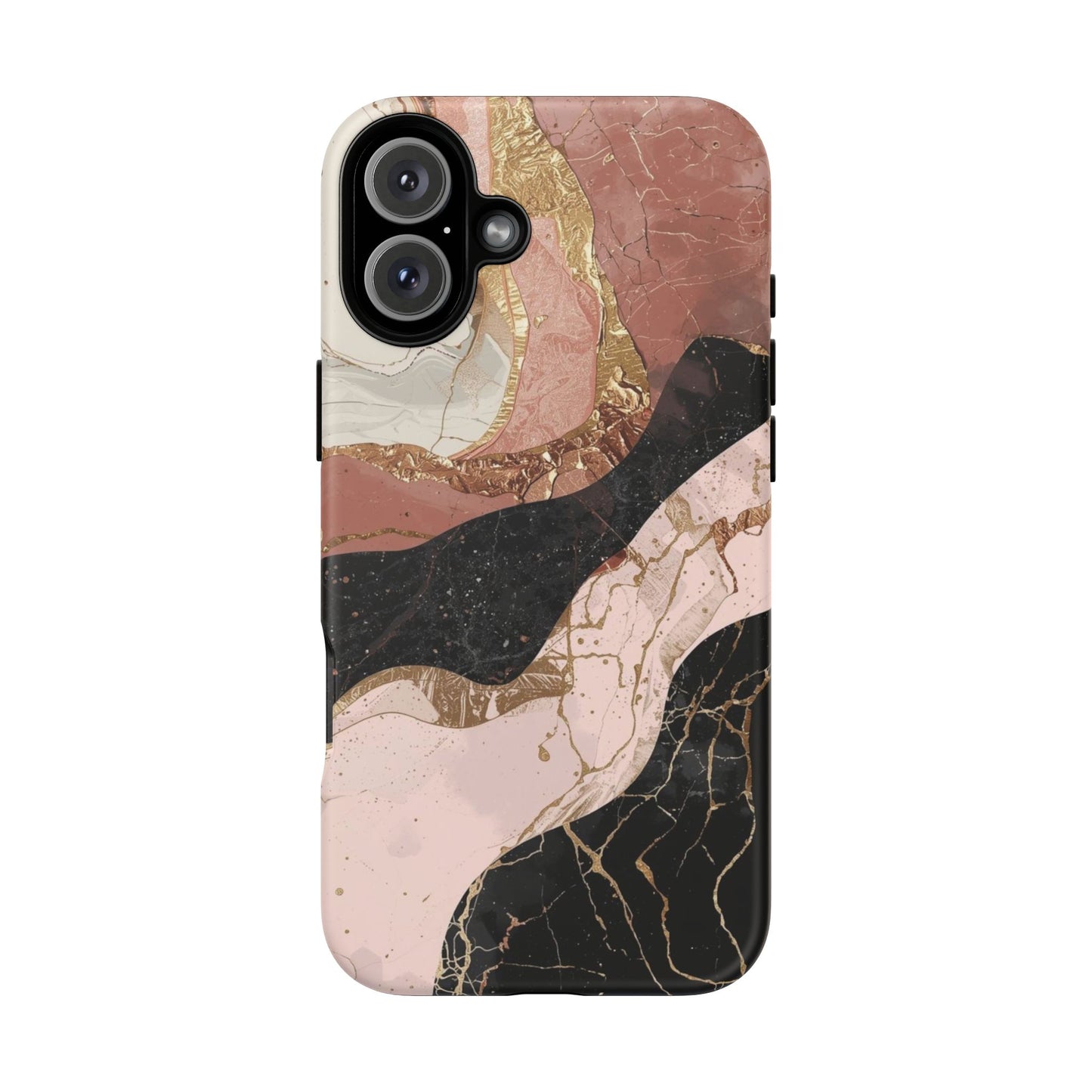 Marbled Rose Gold Phone Case — Abstract Pink & Black Protective Tough Case