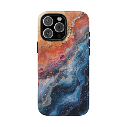 Marbled Galaxy Tough Phone Case — Abstract Blue & Coral Protective Cover