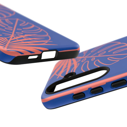 Tropical Monstera Phone Case — Blue & Coral Leaf Protective Cover