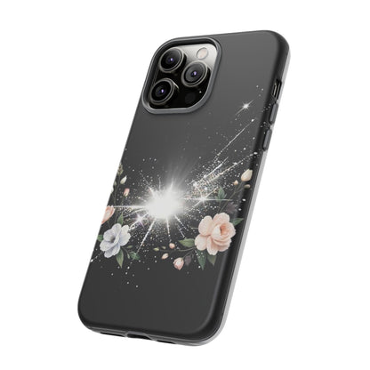 Floral Burst Phone Case — Protective Black Sparkle Design