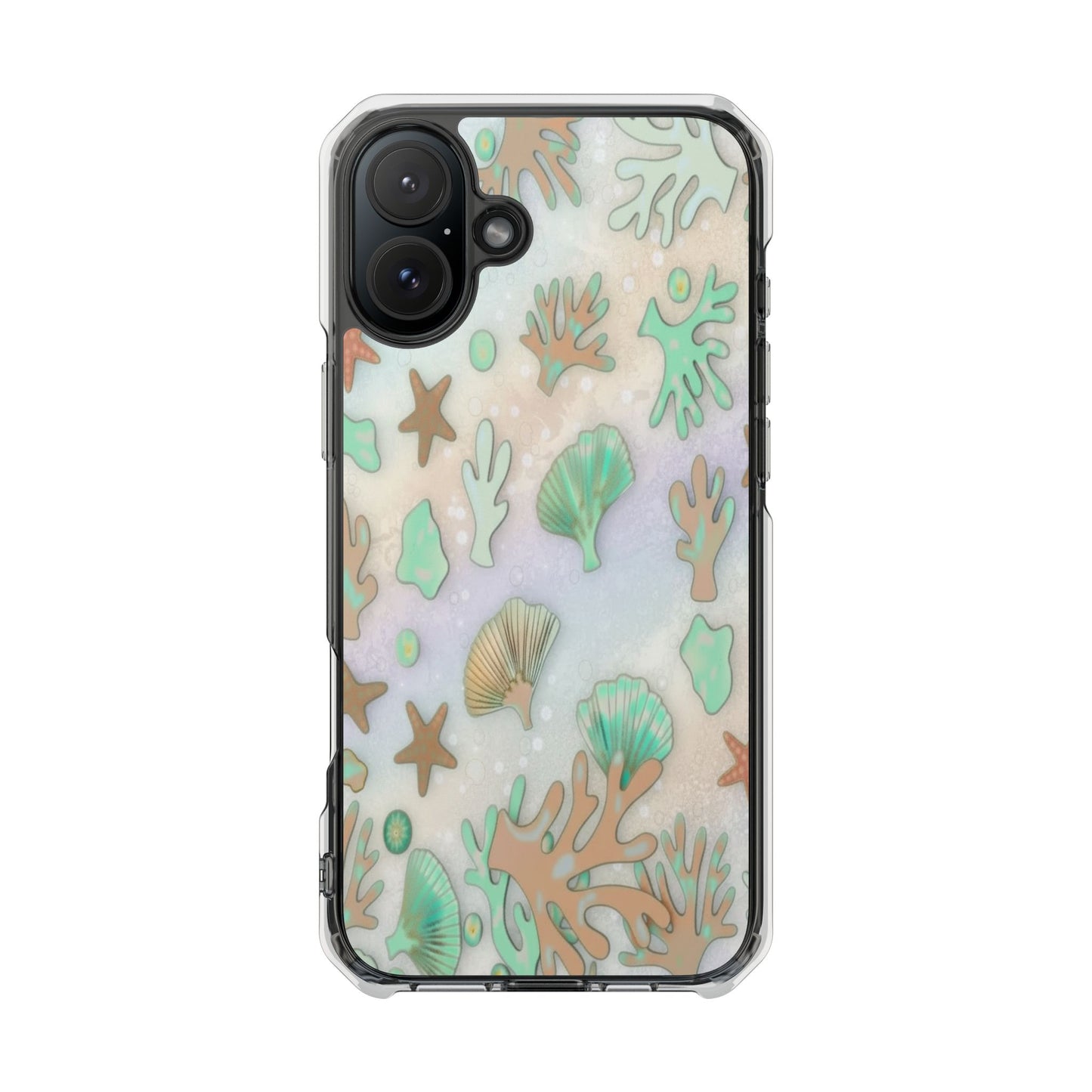 Clear Magnetic Phone Case — Iridescent Ocean Shells & Coral Design