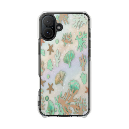 Clear Magnetic Phone Case — Iridescent Ocean Shells & Coral Design