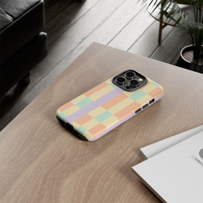 Pastel Checkered Phone Case — Retro Stripe Tough Case