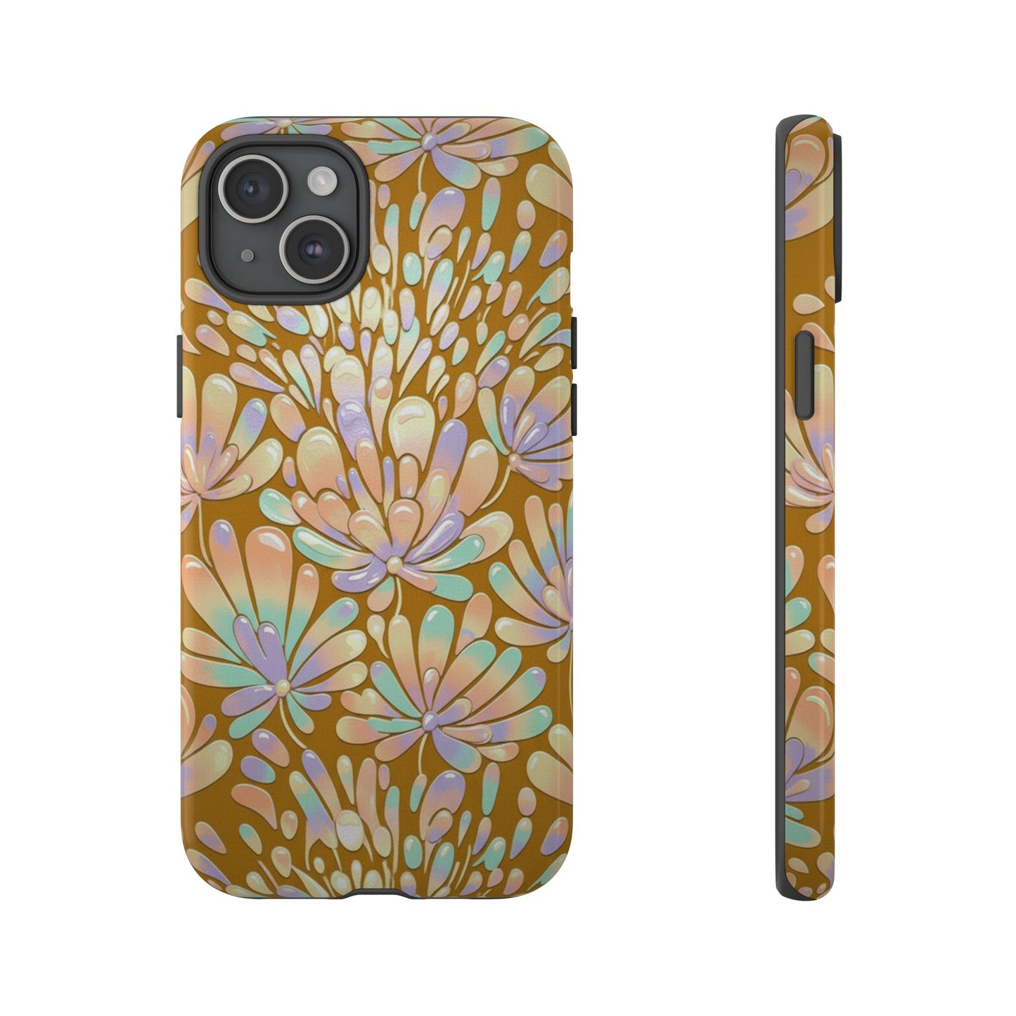 Floral Burst Tough Phone Case – Gold Pastel Botanical Protection