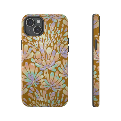 Floral Burst Tough Phone Case – Gold Pastel Botanical Protection