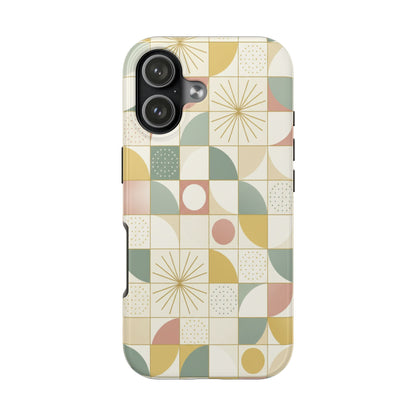 Retro Geometric Tough Phone Case — Pastel Midcentury Pattern