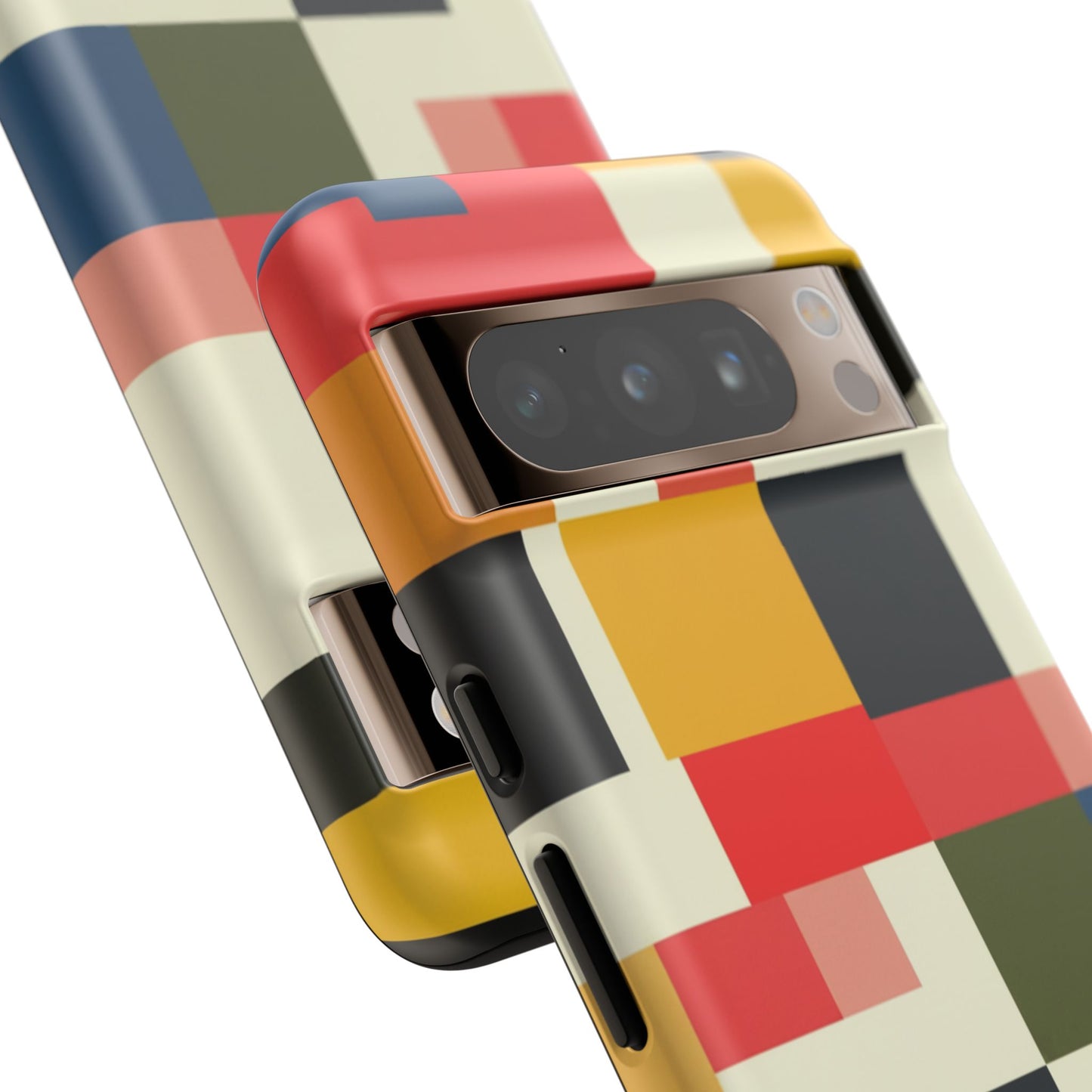 Abstract Color Block Tough Phone Case — Retro Geometric Protective Cover
