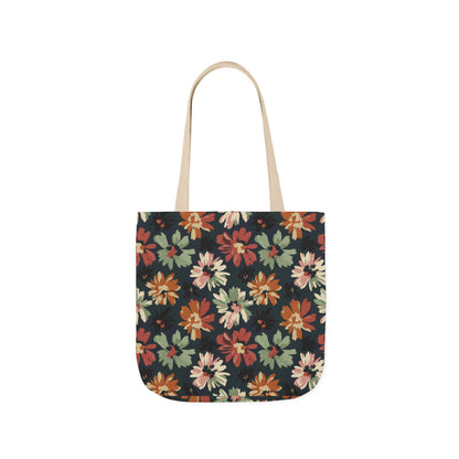 Floral Canvas Tote Bag — Vintage Autumn Daisy Print
