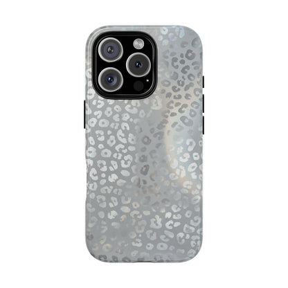 Grey Leopard Print Tough Phone Case — Durable Protective iPhone Cover
