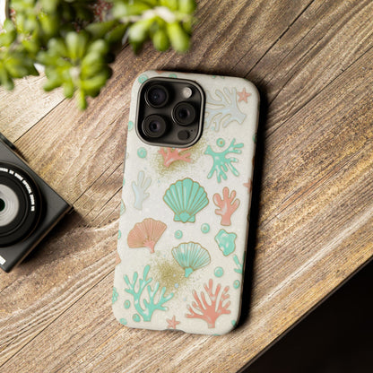 Seashell Coral Phone Case — Pastel Beach Shells Protective Tough Case