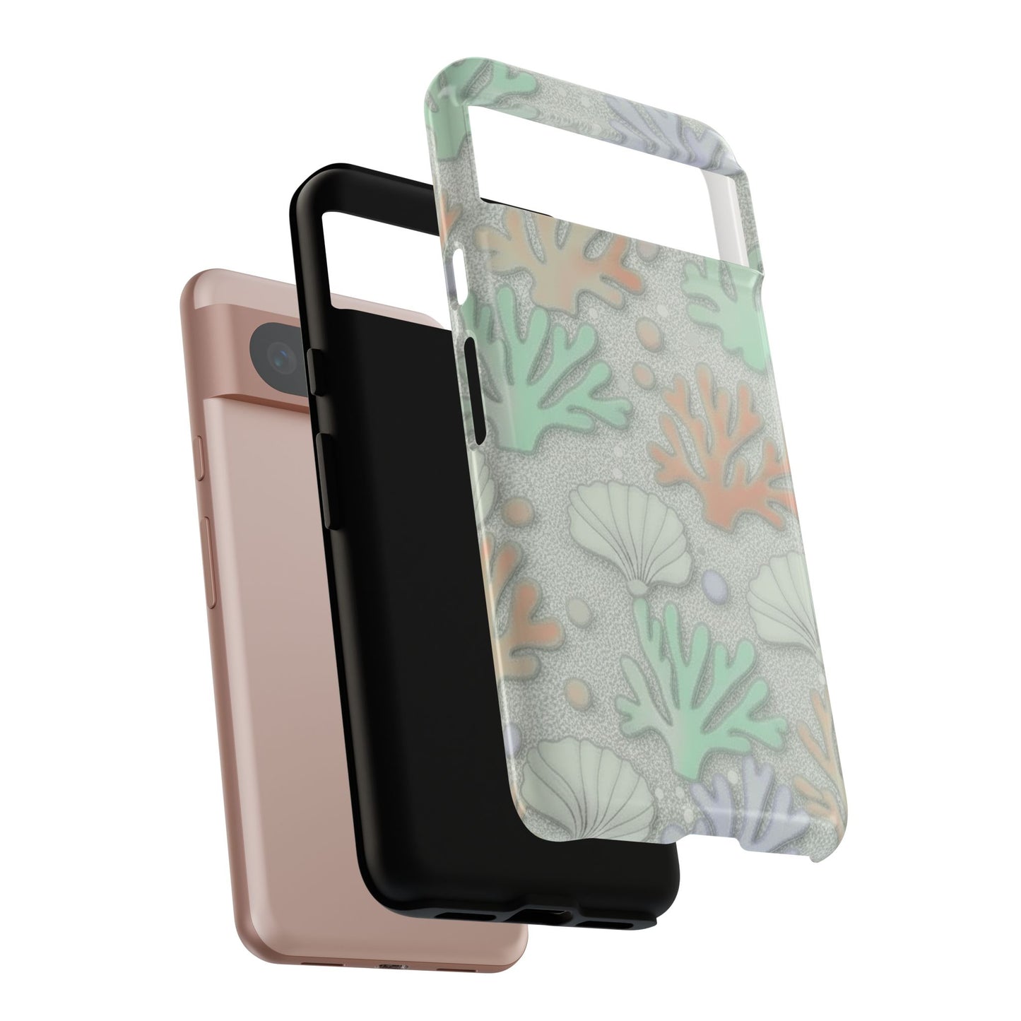 Pastel Coral Reef Tough Phone Case – Sea Shell & Coral Pattern Durable Protector