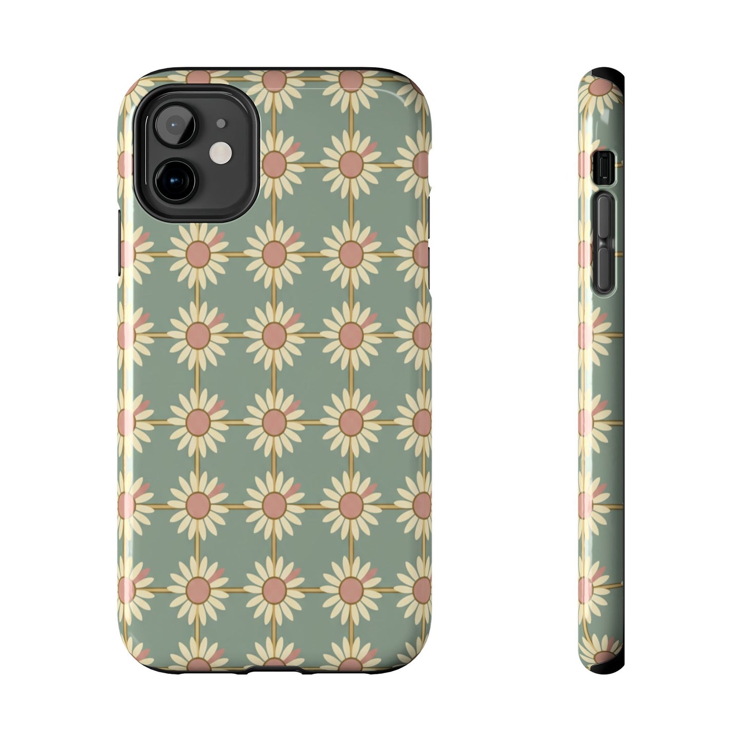 Daisy Pattern Tough Phone Case — Retro Floral Protective Cover