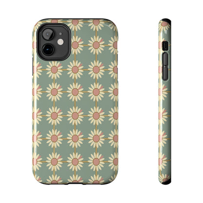 Daisy Pattern Tough Phone Case — Retro Floral Protective Cover