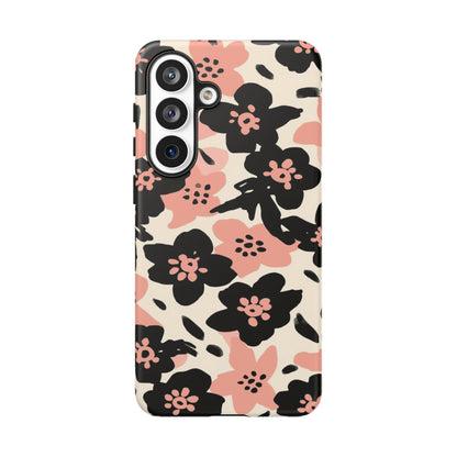 Floral Phone Case — Pink & Black Retro Blossom Protective Cover