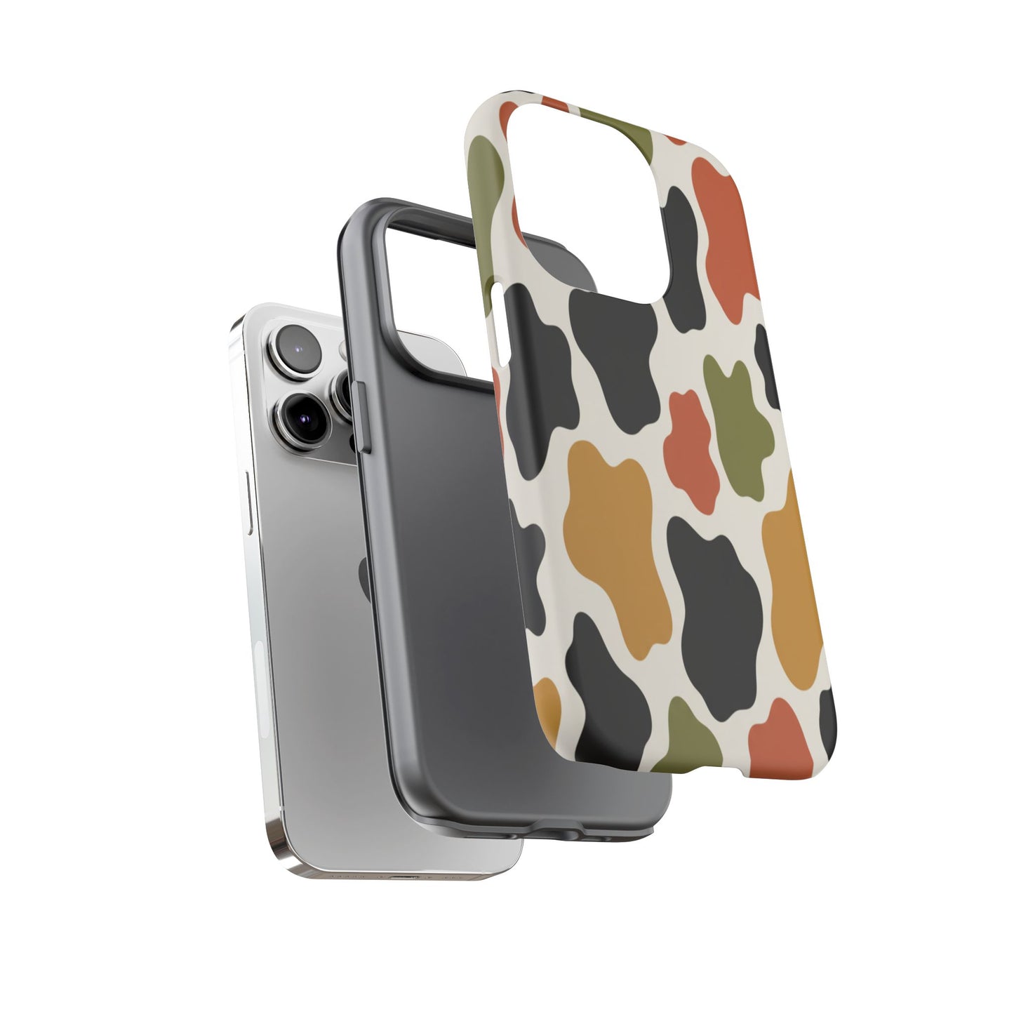Camouflage Pattern Tough Phone Case – Retro Olive, Rust & Mustard Protective Cover