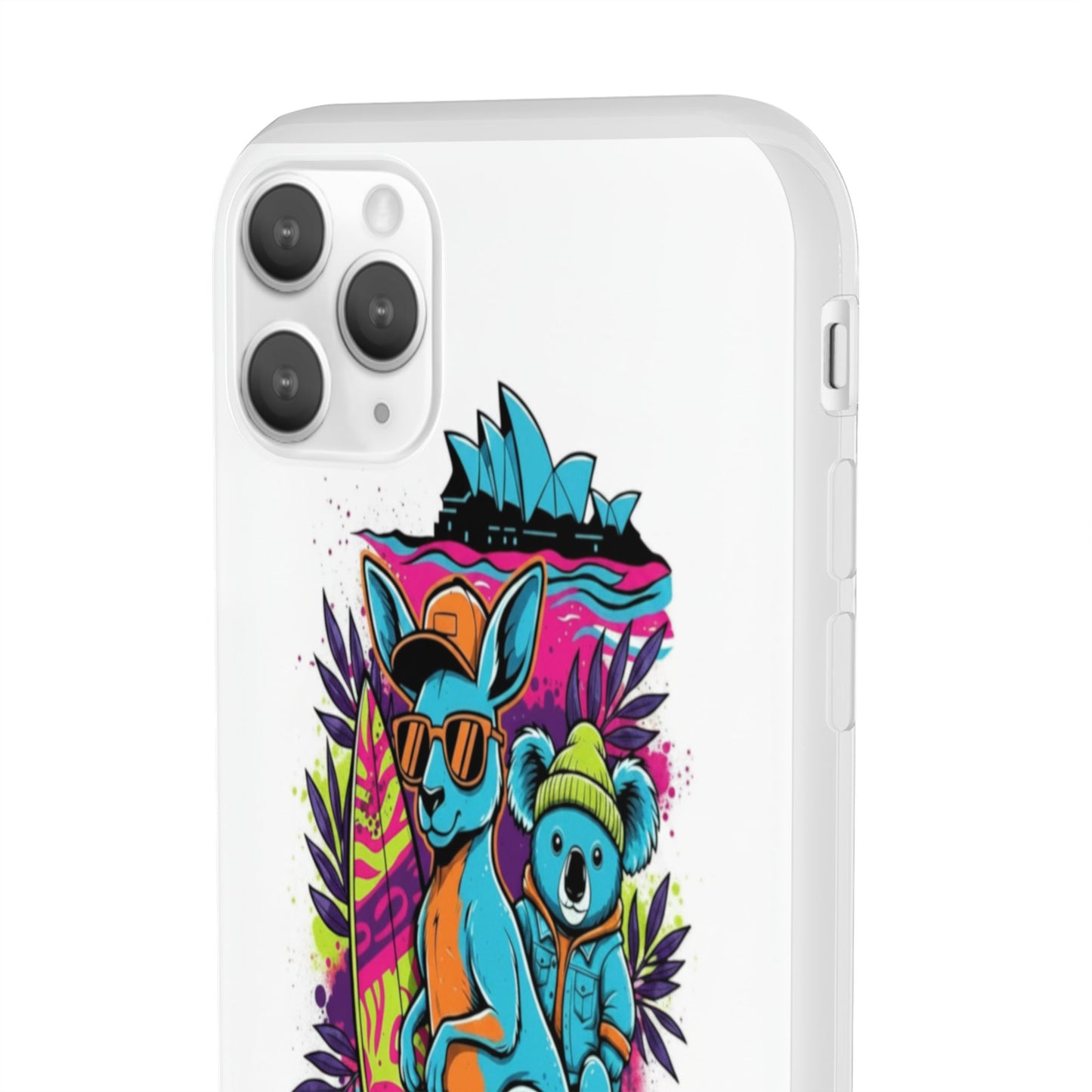 Kangaroo & Koala Surf Phone Case — Neon Aussie Beach Vibes Flexible Case