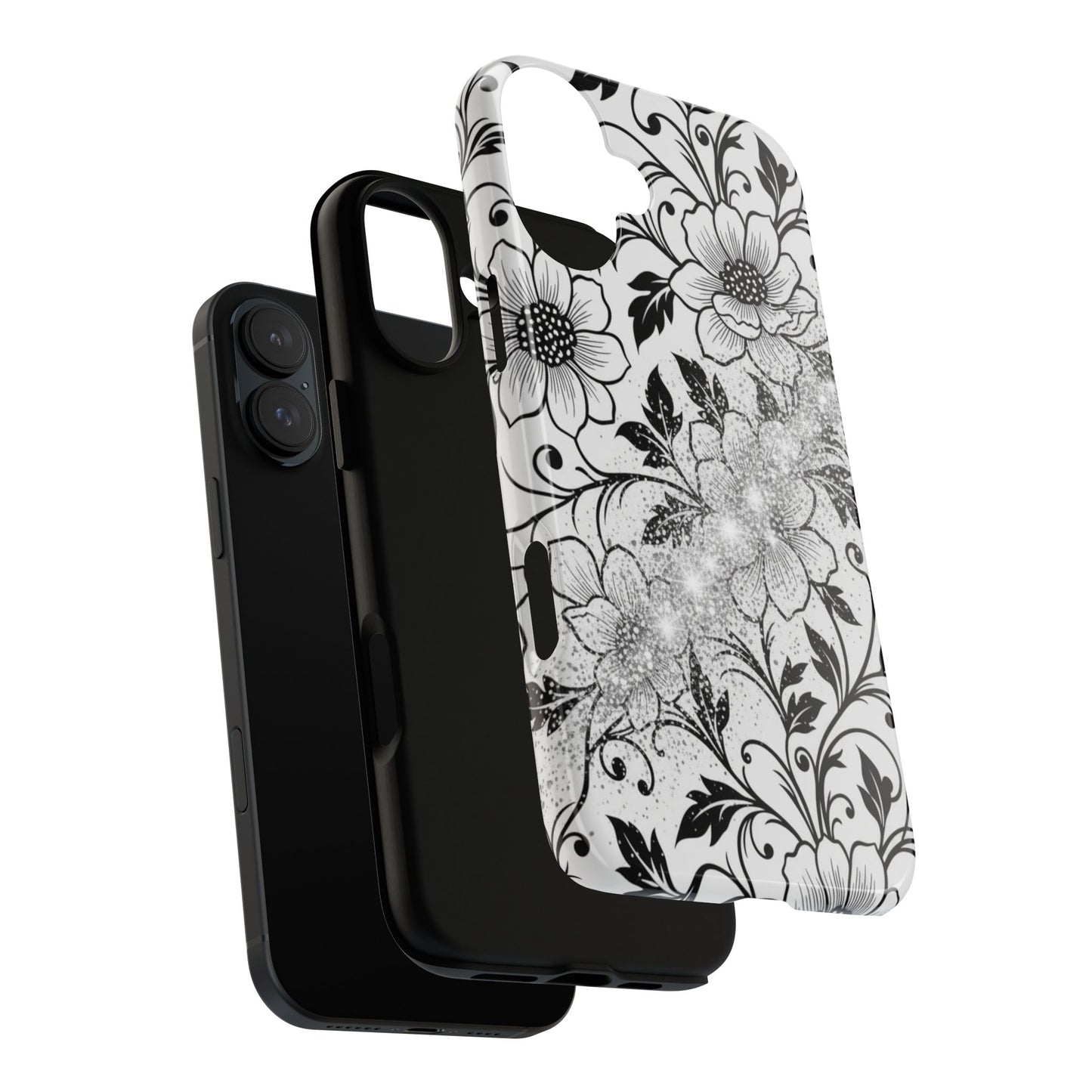 Floral Lace Phone Case — Black & White Vintage Flower Protective Case