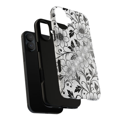 Floral Lace Phone Case — Black & White Vintage Flower Protective Case