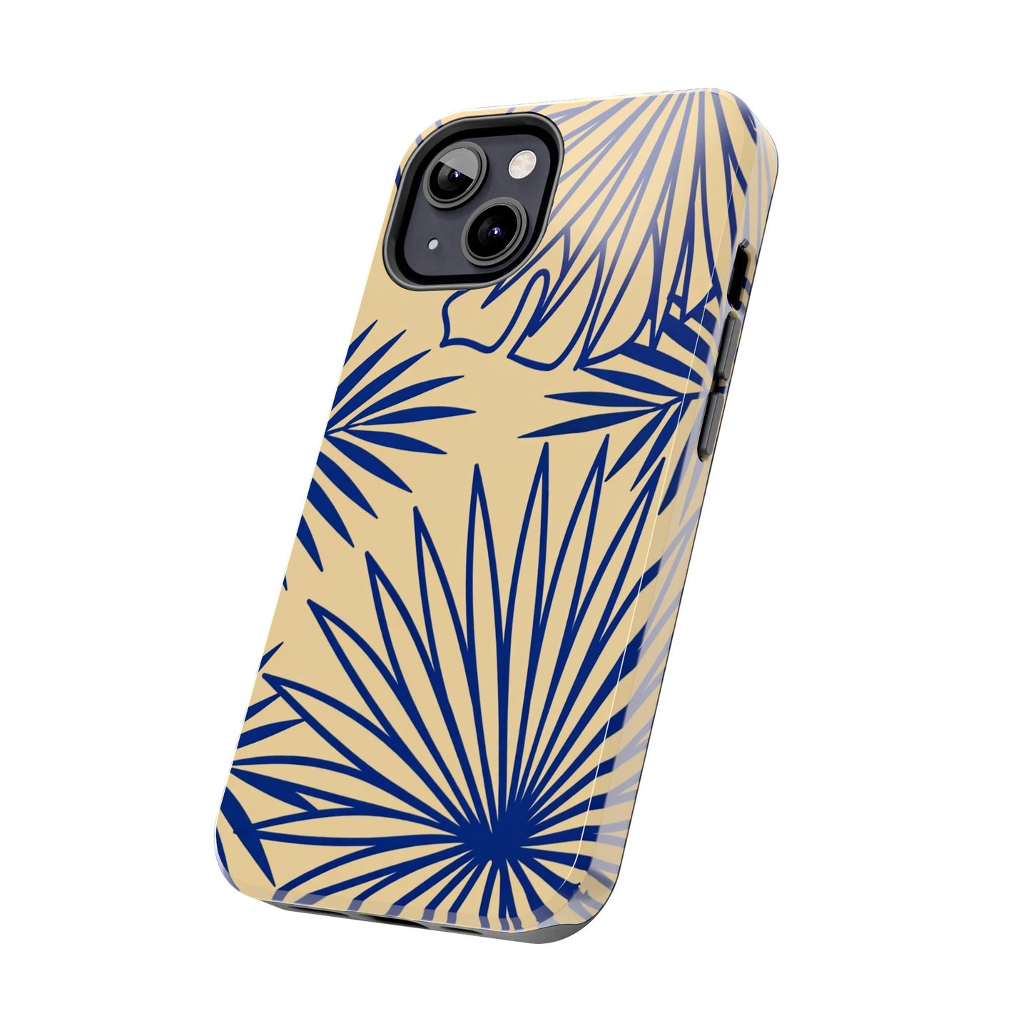 Tropical Palm Pattern Tough Phone Case — Navy Blue Fan Leaves on Sand