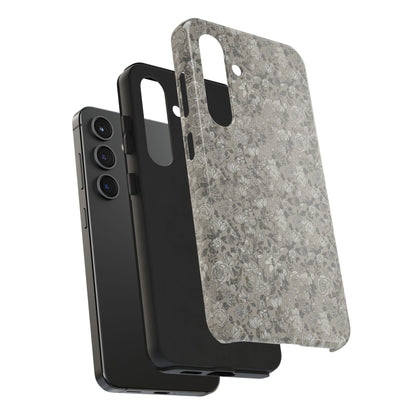 Gray Floral Tough Phone Case — Durable Protective Phone Cover with Vintage Botanical Pattern